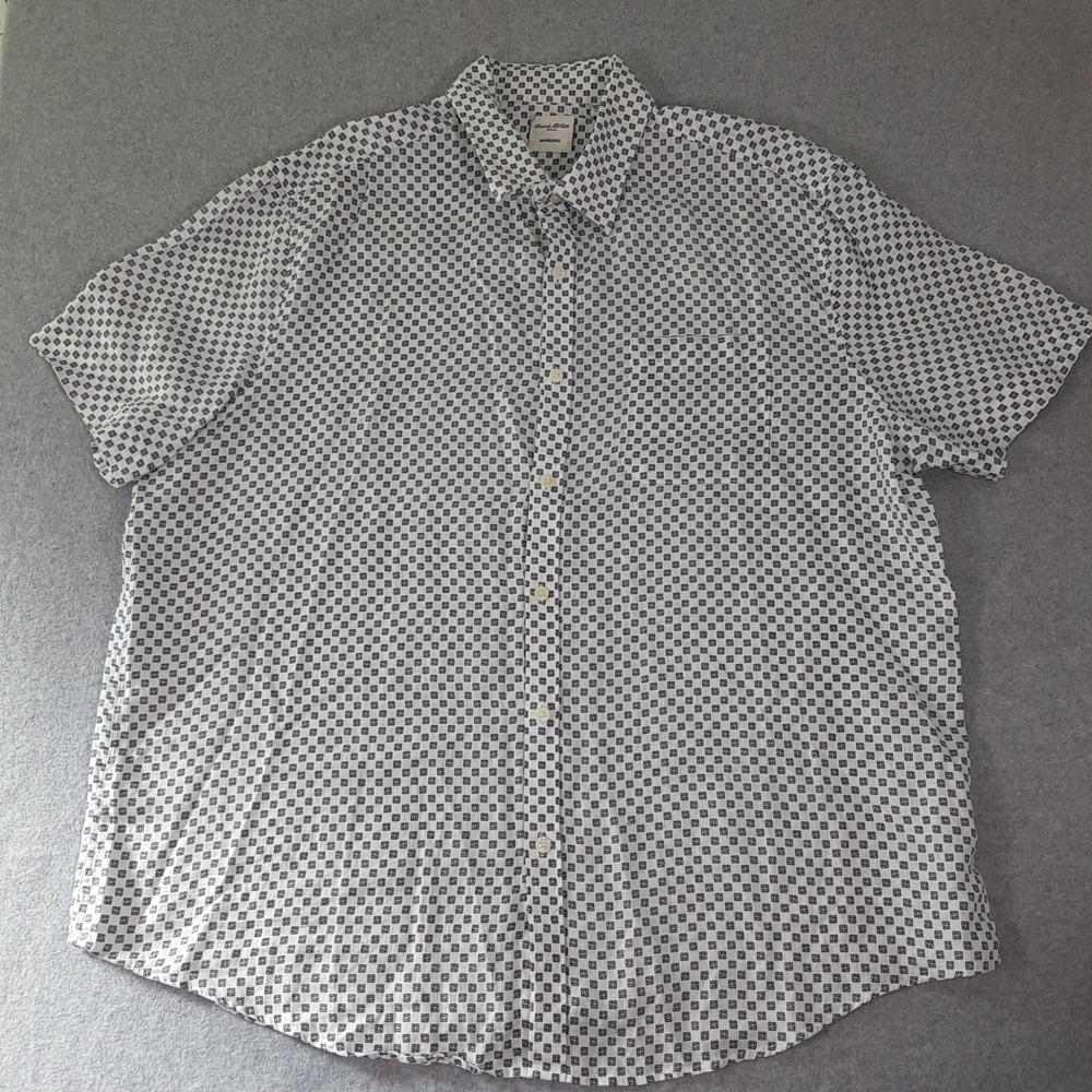 Murano Baird McNutt Linen Shirt Mens XL Short Sleeve Geometric Print White Navy
